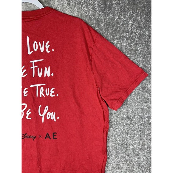 Disney x AE American Eagle Mickey Mouse Be Love Fun True You T-shirt Mens XL Red - Picture 9 of 14